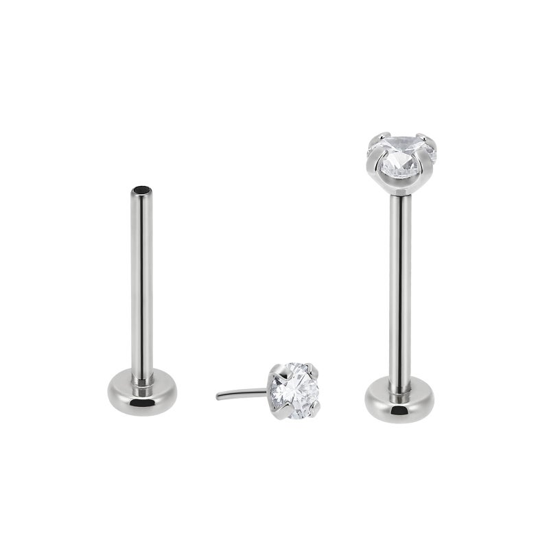 NewkeepsR 2PCS-1.0mm(18g) Implant Grade Titanium Press Fit Threadless Push Pop In 2.5mm CZ Top Labret Lip Nose Earring Studs Piercing - Image 1